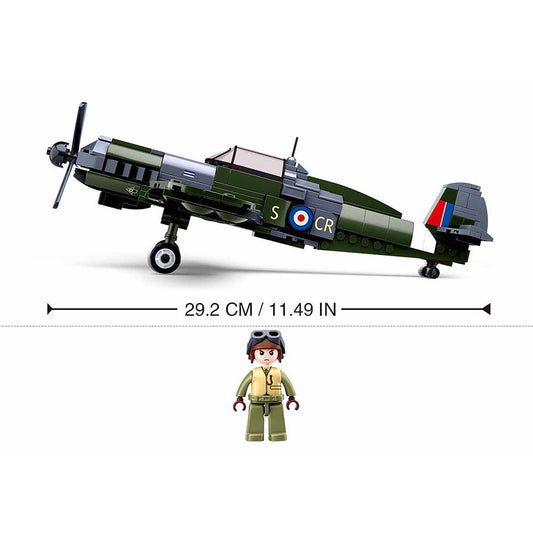 Sluban WW2 Spitfire Fighter Plane | WWII British Army RAF Airplane | Military Lego Compatible Building Bricks Set | Gift for Kids & Collectors