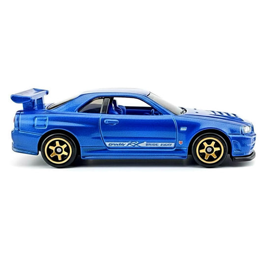Hot Wheels Nissan Skyline GT-R BNR34 Blue JDM Diecast Model 1:64 Gold Wheels