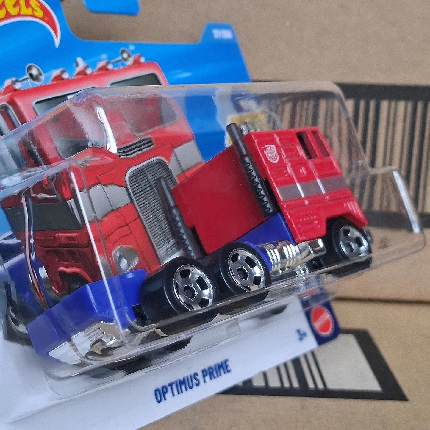 Hot Wheels Optimus Prime Transformers 1/64 diecast Freightliner truck front detail in original blister packaging