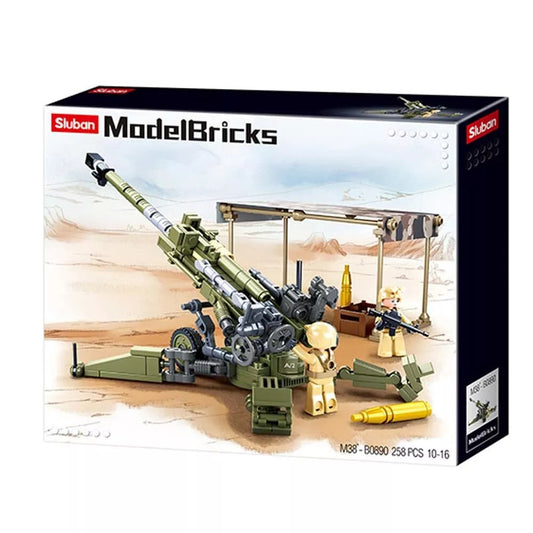Sluban Military WW2 M777 Howitzer Building Blocks Set | US Marine Artillery Field Canon | Lego Inspired Model Bricks | Gift fo Boys