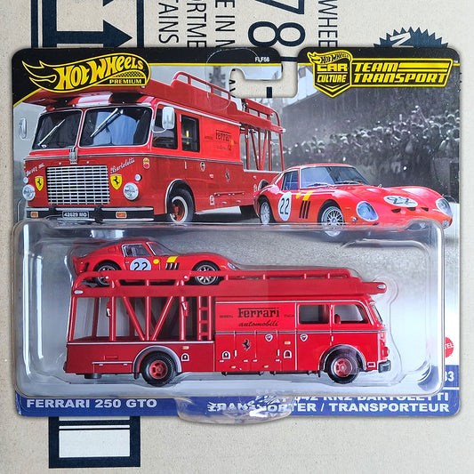 Hot Wheels Team Transport Ferrari 250 GTO & Fiat 642 RN Bartoletti Transporter 1:64 Premium Set