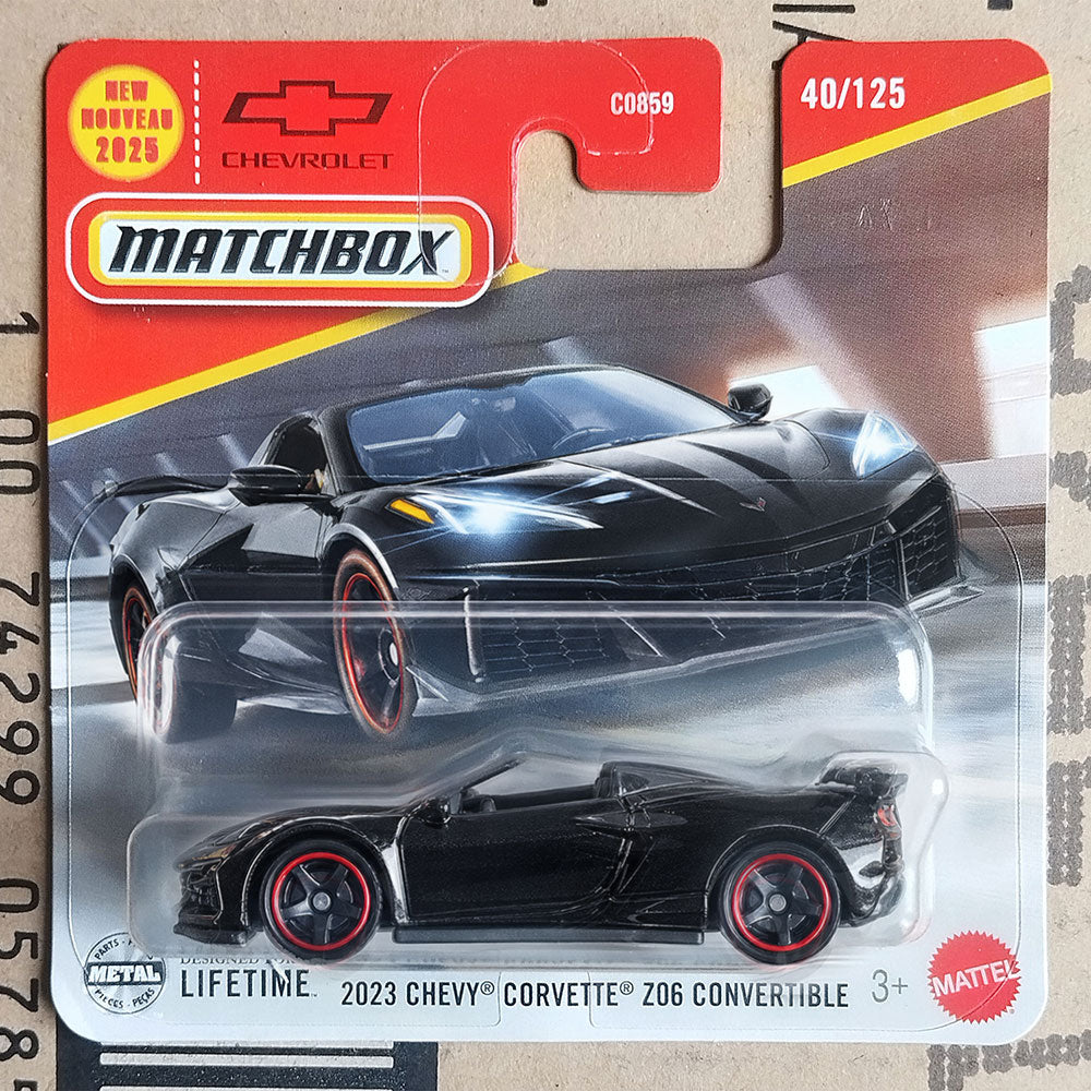 Matchbox Car 2023 Chevy Corevette Z06 Convertible Black 1:64 Scale Diecast Model | Collectible Chevrolet Sports Car