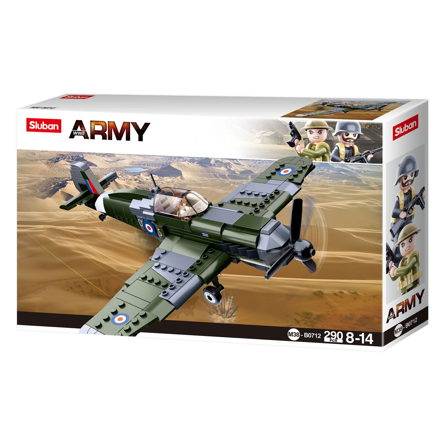Sluban WW2 Spitfire Fighter Plane | WWII British Army RAF Airplane | Military Lego Compatible Building Bricks Set | Gift for Kids & Collectors