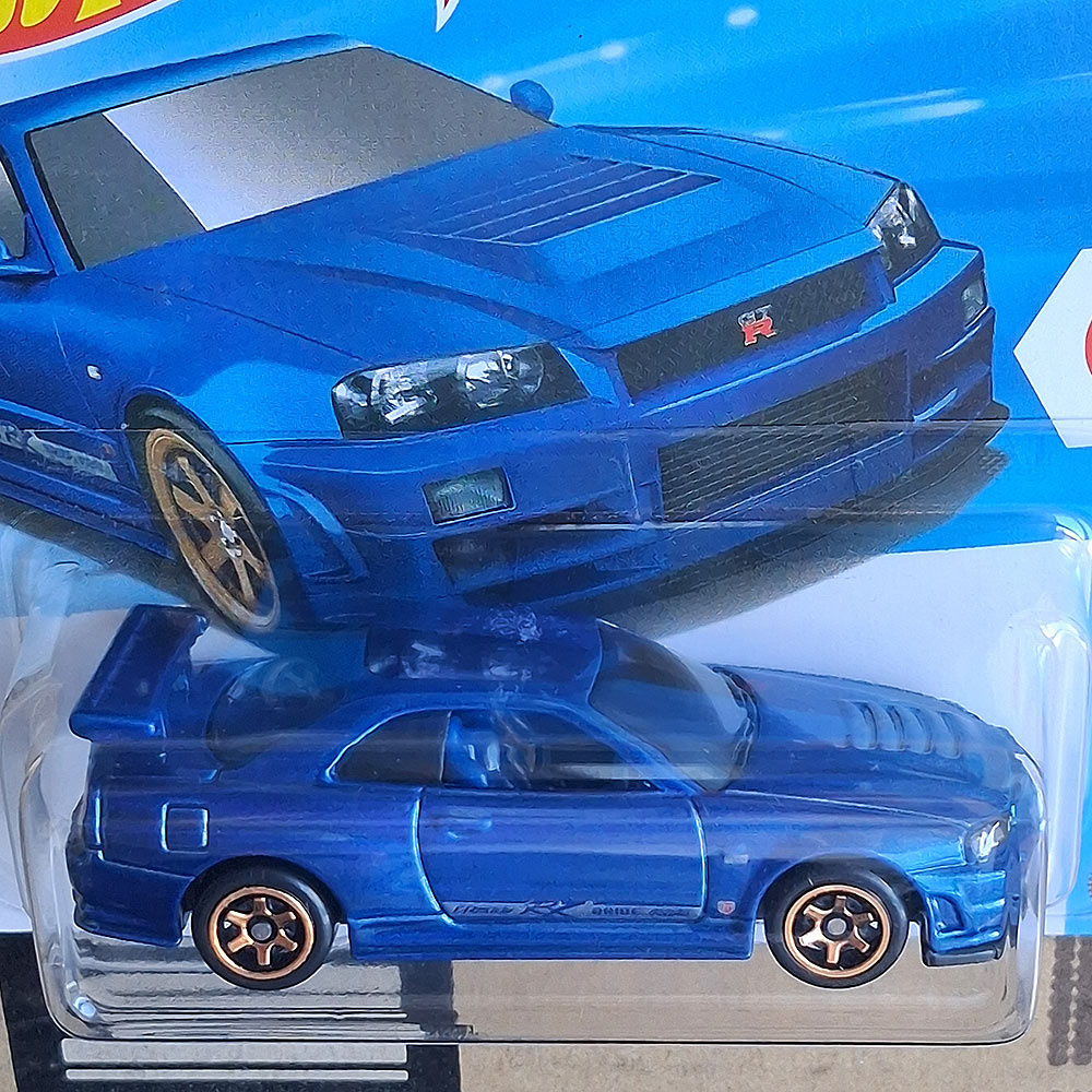 Hot Wheels Nissan Skyline GT-R BNR34 Blue JDM Diecast Model 1:64 Gold Wheels