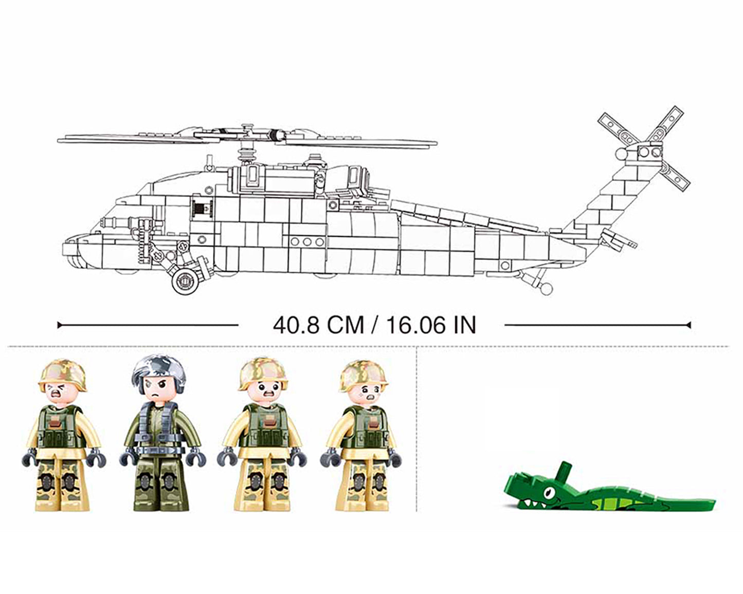 Sluban Sikorsky UH-60 Black Hawk Helicopter Building Blocks Set | US Army Military Toy Gift