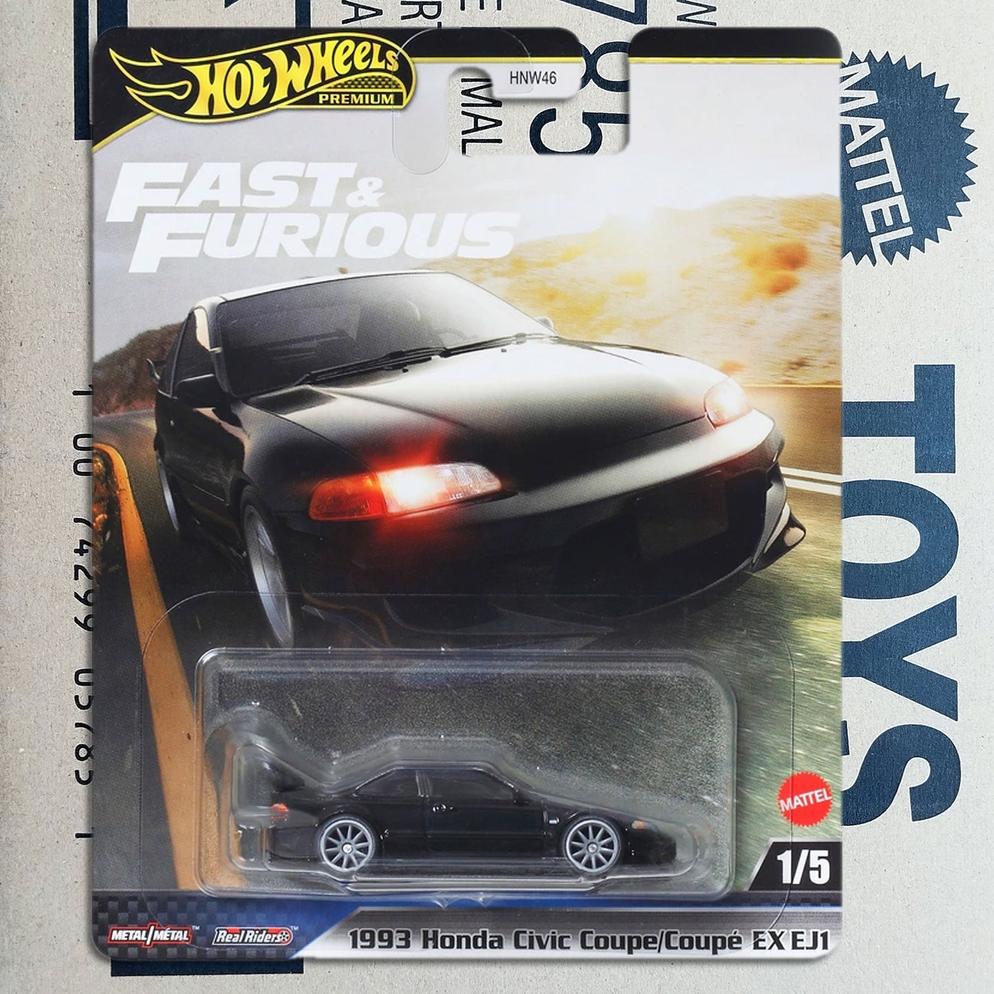 Premium Hot Wheels 1993 Honda Civic Coupe Fast & Furious 1:64 Diecast Model in blister