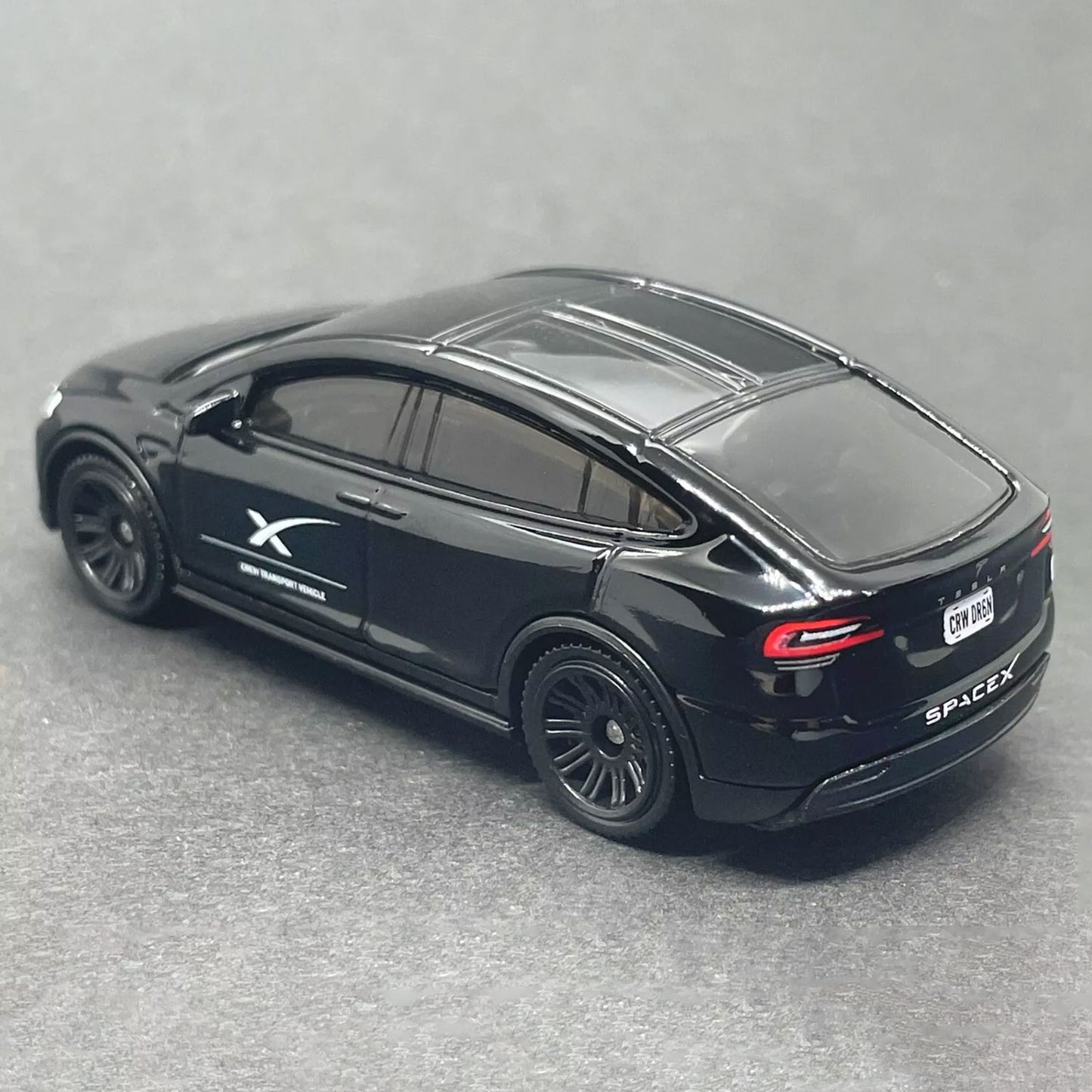 Back view of Matchbox TESLA Model X SpaceX diecast car