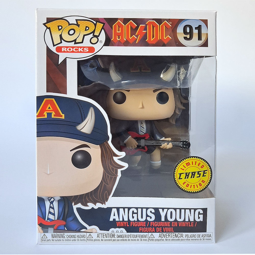 Funko Pop Angus Young #91 AC DC Chase edition vinyl figure collectible in box.