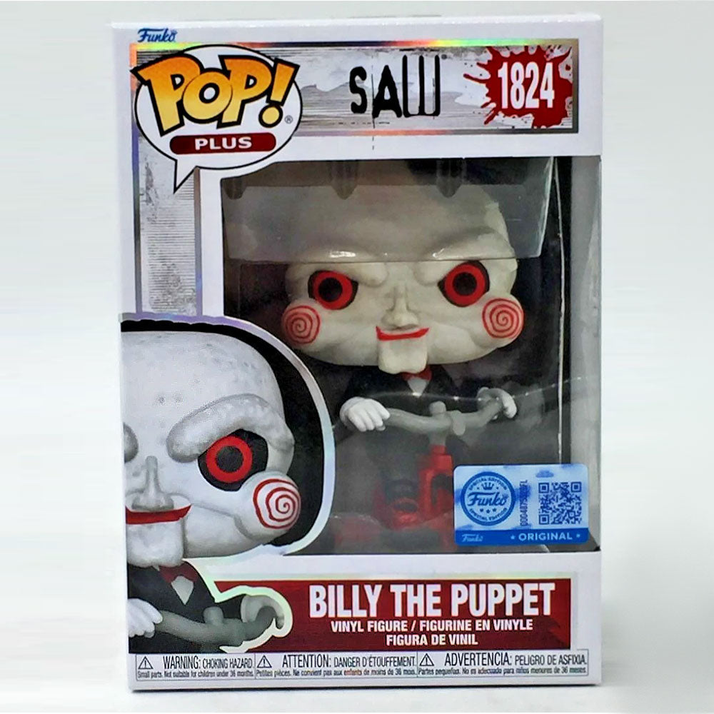 Funko Pop Plus Billy the Puppet #1824 SAW vinyl figure on tricycle in box horror collectible.