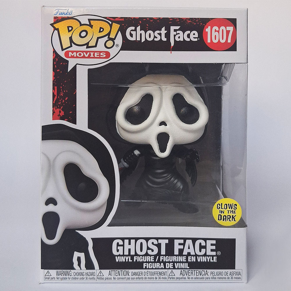 Funko Pop Ghost Face #1607 Glow in the Dark vinyl figure in box Scream horror collectible.