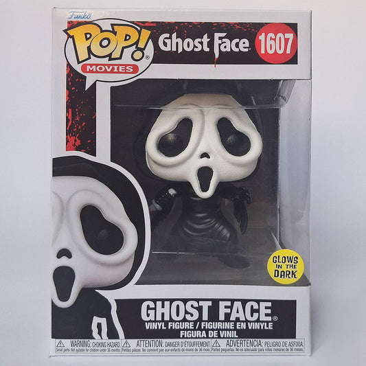 Funko Pop Ghost Face #1607 Glow in the Dark vinyl figure in box Scream horror collectible.
