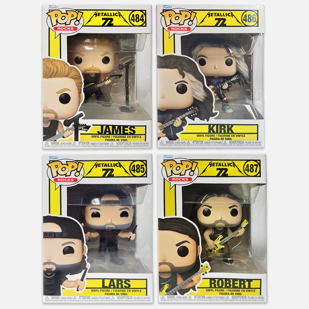 Funko Pop Metallica complete set #484-487 vinyl collectible figures in boxes.