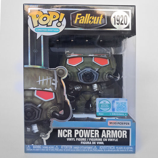 Funko Pop NCR Power Armor #1920 Limited Edition Fallout vinyl figure in original window display box, limited to 9,500 pieces worldwide.