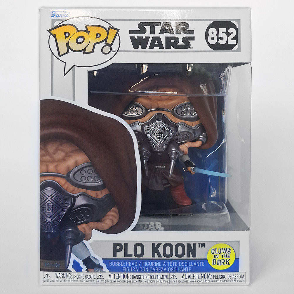 Funko Pop Plo Koon #852 Glow in the Dark Star Wars vinyl bobble-head figure in original window display box.