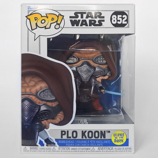 Funko Pop Plo Koon #852 Glow in the Dark Star Wars vinyl bobble-head figure in original window display box.