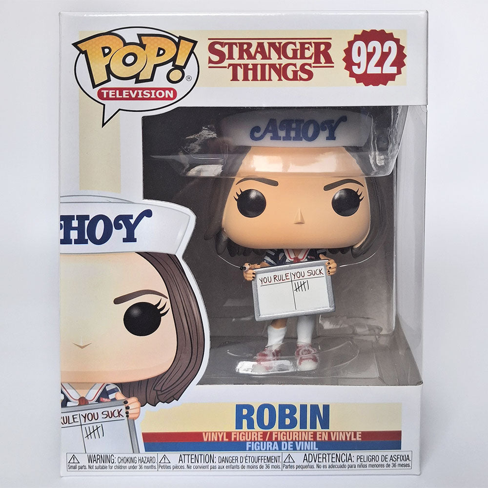 Funko Pop Robin #922 Stranger Things Scoops Ahoy vinyl figure with scoreboard in box collectible.