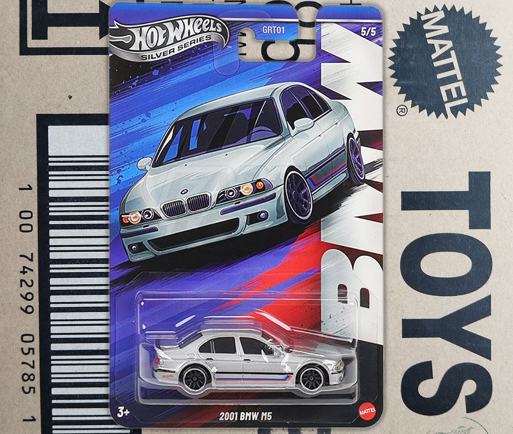 Hot Wheels BMW M5 2001 E39 diecast 1/64 model car in original packaging front view