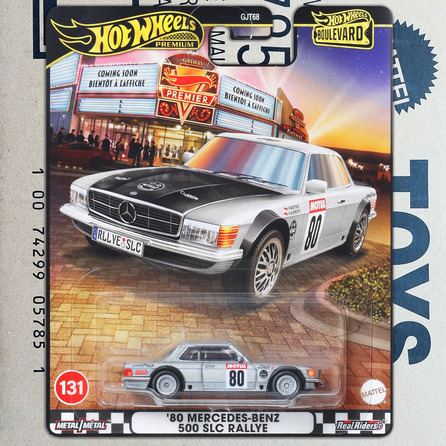 Hot Wheels Boulevard 1980 Mercedes-Benz 500 SLC Rallye premium die-cast model in original packaging