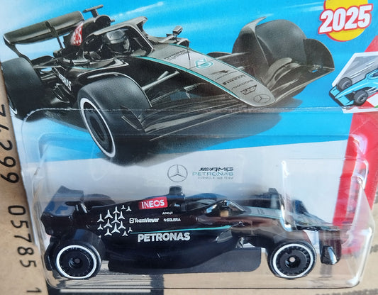 Hot Wheels F1 Mercedes AMG Petronas Formula 1 diecast 1/64 car 2025 close-up side view in packaging