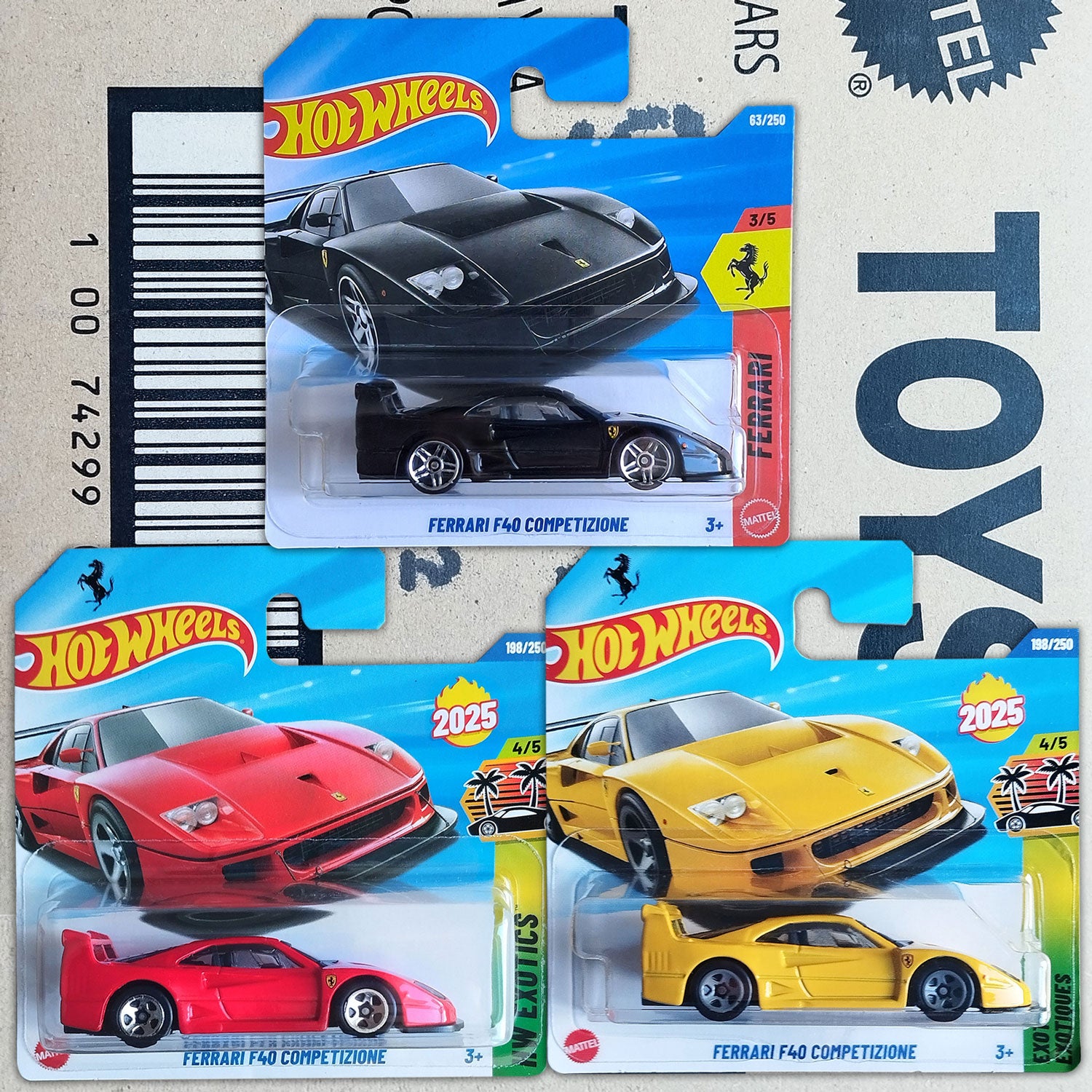 Hot Wheels Ferrari F40 Competizione 3 car set 1/64 diecast models in original blister packaging