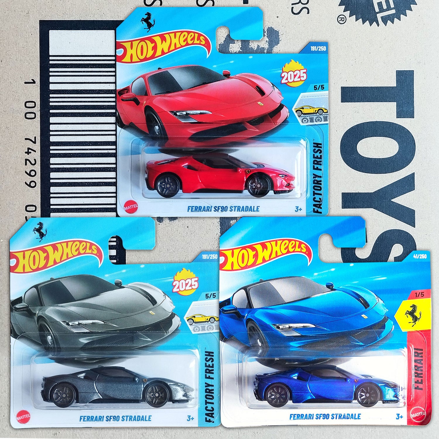 Hot Wheels Ferrari SF90 Stradale 3 car set 1/64 diecast models in original blister packaging