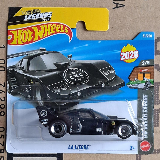 Hot Wheels Legends Tour 2026 La Liebre die-cast toy car in its original blister card packaging, featuring Mattel branding.