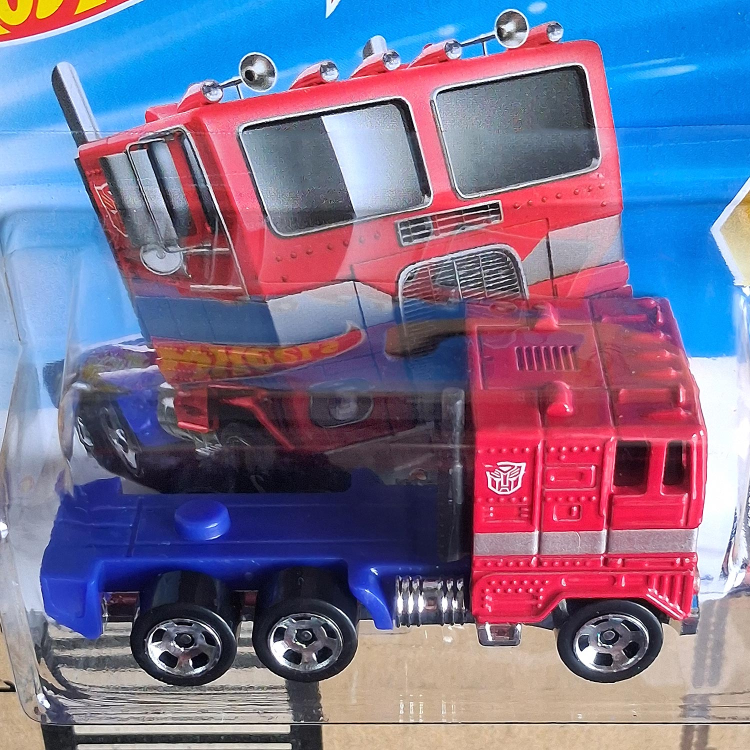 Hot Wheels Optimus Prime Transformers Freightliner truck 1/64 diecast model in original blister packaging front view