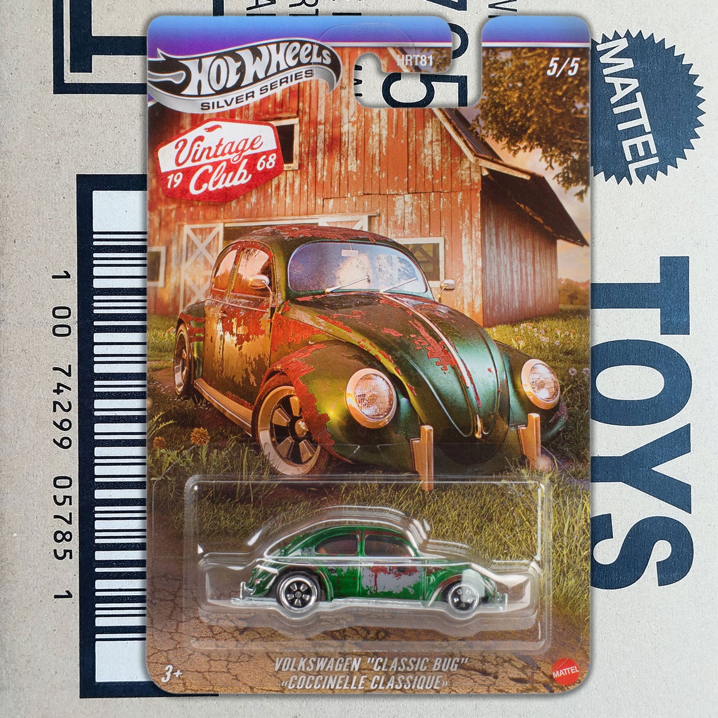 Hot Wheels Volkswagen Beetle Silver Series diecast 1/64 model car in original packaging front view