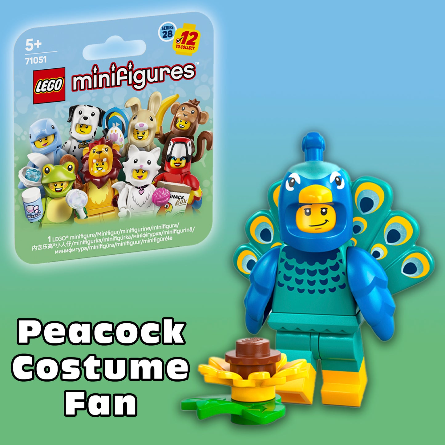 LEGO Peacock Costume Fan minifigure from Series 28 set 71051 scanned and identified collectible figure.