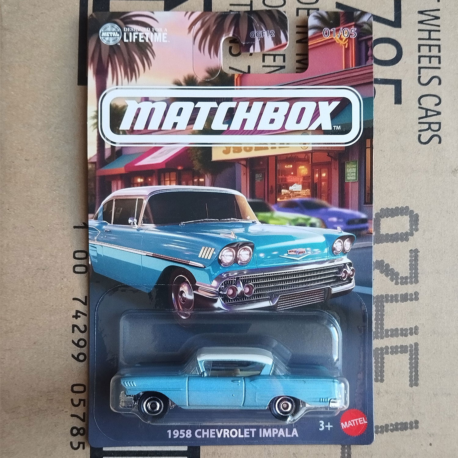 Matchbox 1958 Chevrolet Impala Diecast 1/64 Scale Model Car in the blister - front view
