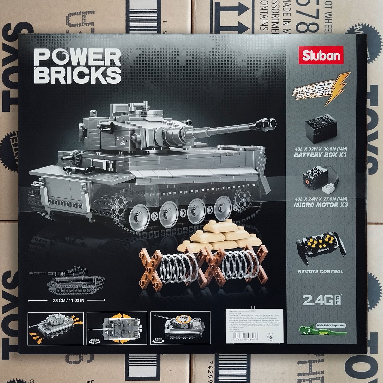 Sluban Tiger I WWII tank building blocks set - back side of the box view